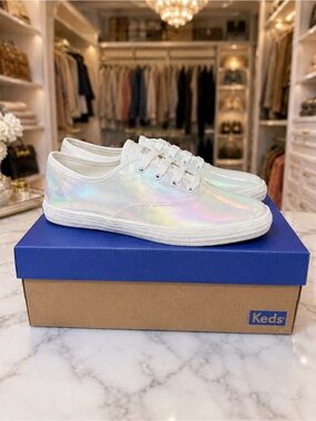 Keds Champion Iridescent White/Multi Canvas Sneakers — Women’s Size 10